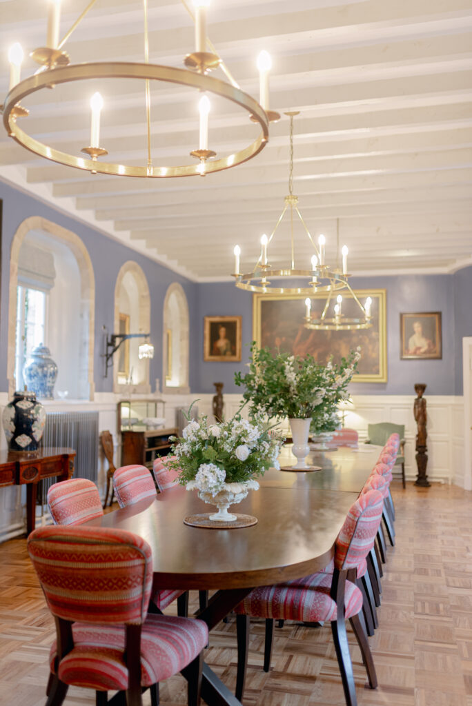 The interior dining room of Penicuik House, Penicuik Estate, Scotland — an exclusive use, country estate wedding venue near Edinburgh, Scotland. Image by Scottish fine art wedding photographer, Jill Cherry Porter, in connection with luxury wedding planner, Scotland, Emma Matthews founder of Timeless White Wedding Planning, and Jill Alexander, luxury wedding florist UK, The Little Flower Atelier.