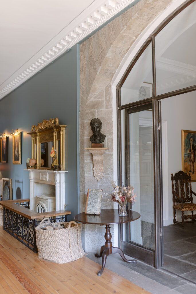 The entrance hallway of Birkhill Castle interiors, an exclusive-use private estate wedding venue in Scotland
