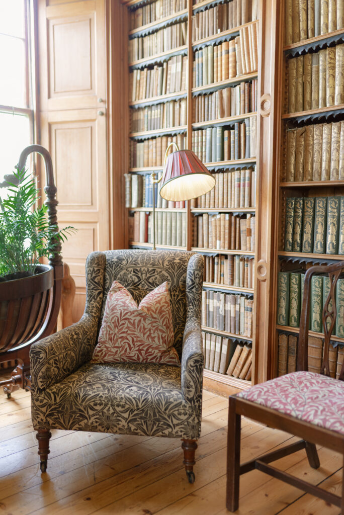 The library of Birkhill Castle, an exclusive-use private estate wedding venue in Scotland