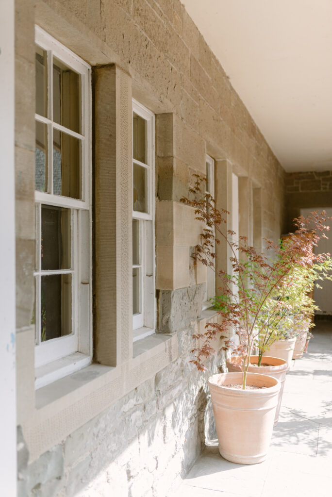 The courtyard of Birkhill Castle, an exclusive-use private estate wedding venue in Scotland