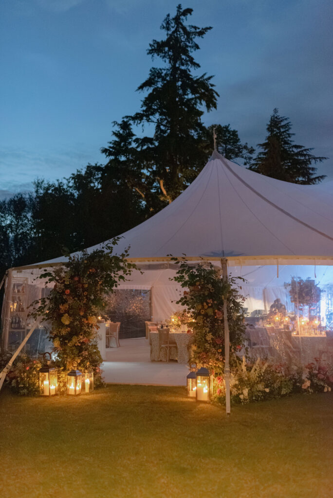 Sailcloth marquee for evening reception of wedding at Penicuik Estate, Scotland. Image by recommended Penicuik House wedding photographer, Jill Cherry Porter.