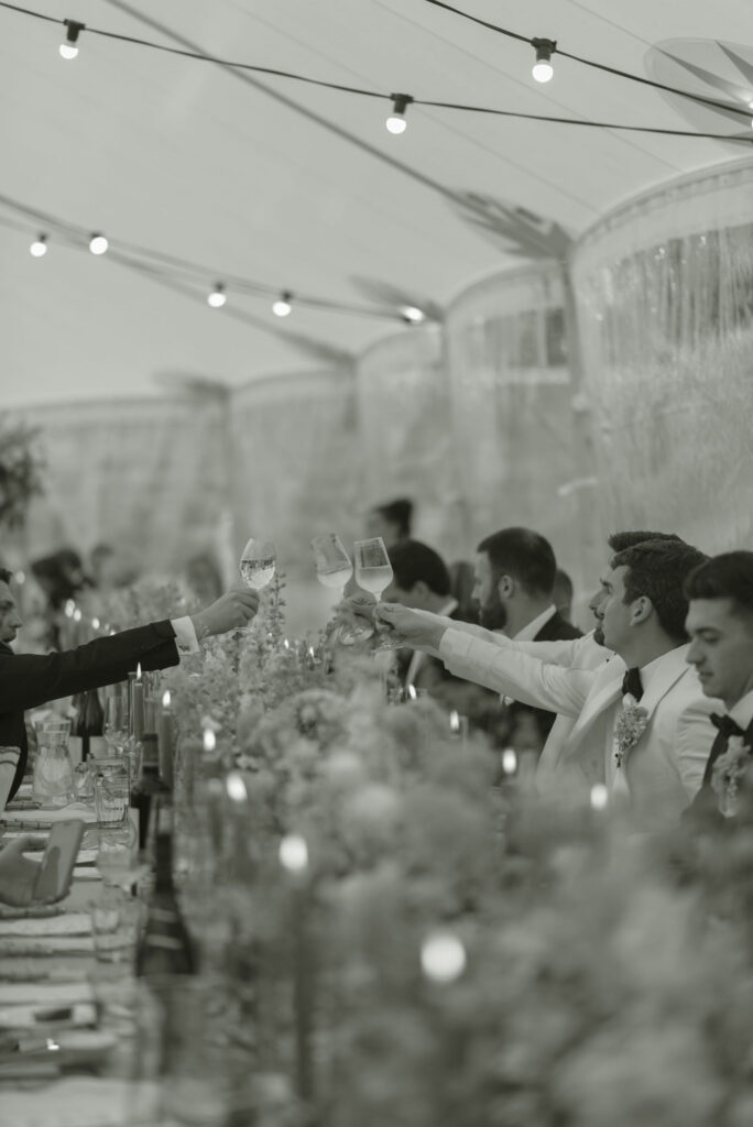 Sailcloth marquee wedding at Penicuik Estate, Scotland destination wedding venue. Image by Penicuik House recommended wedding photographer, Jill Cherry Porter.