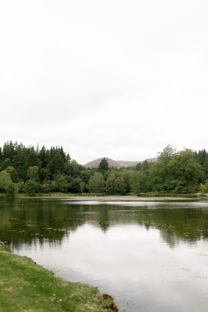 Views from the High Pond at Penicuik Estate, Scotland destination wedding venue. Image by Penicuik House recommended wedding photographer, Jill Cherry Porter.