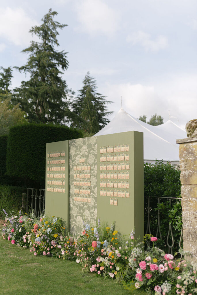 Bespoke seed escort display on Penicuik Estate, Scotland destination wedding venue. Image by Penicuik House recommended wedding photographer, Jill Cherry Porter.